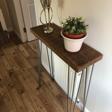 Freestanding Rustic Console Table With Hairpin Legs 24cm Depth