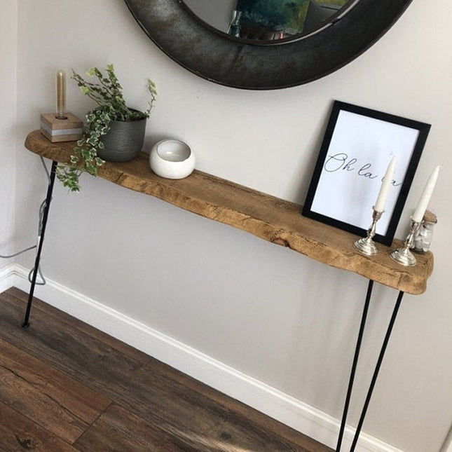 Firsby Live Edge Console Table With Hairpin Legs 19cm Depth