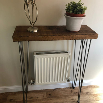 Freestanding Rustic Console Table With Hairpin Legs 24cm Depth