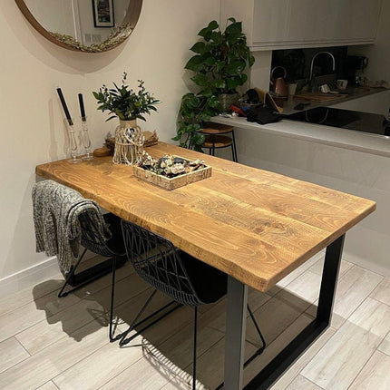 Live Edge Rustic Dining Table with Square Frame Steel Legs Cotswold