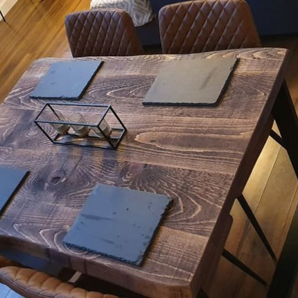 Live Edge Rustic Dining Table with Square Frame Steel Legs Cotswold