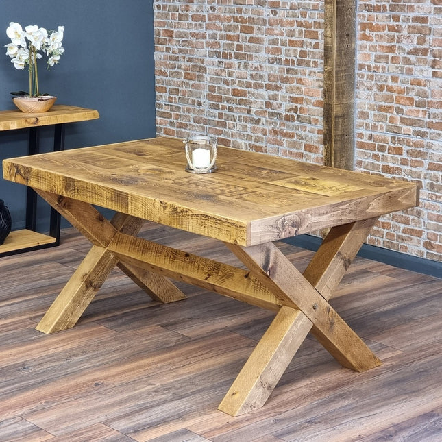 Orby Dining Table with Chunky Style Wooden Legs Handmade Rustic