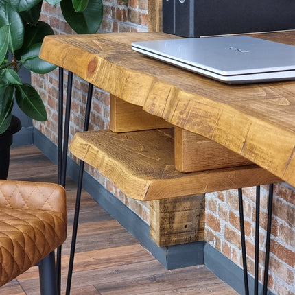 Live Edge Desk with Shelf Industrial Metal Legs 40mm Thick Rustic Wood