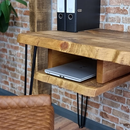 Live Edge Desk with Shelf Industrial Metal Legs 40mm Thick Rustic Wood