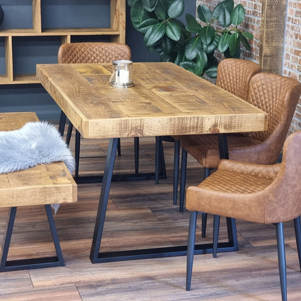 Dining Table Industrial Boston Dine Table Trapezium Frame Steel Legs Industrial Rustic Wood – Handmade Kitchen Table