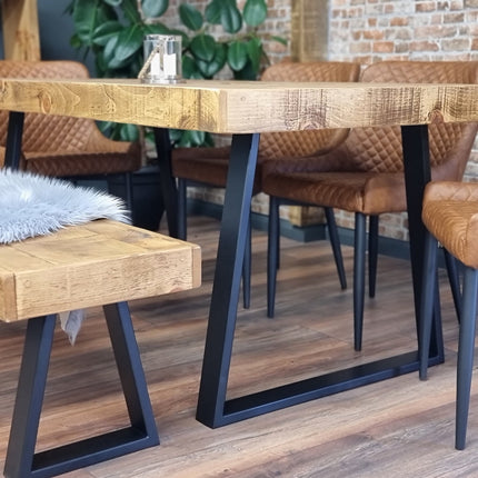 Dining Table Industrial Boston Dine Table Trapezium Frame Steel Legs Industrial Rustic Wood – Handmade Kitchen Table