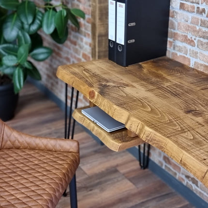 Live Edge Desk with Shelf Industrial Metal Legs 40mm Thick Rustic Wood
