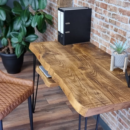 Live Edge Desk with Shelf Industrial Metal Legs 40mm Thick Rustic Wood