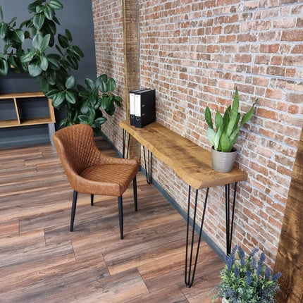 Live Edge Small Desk Console Table Hairpin Legs Rustic Hallway Table 34cm Width