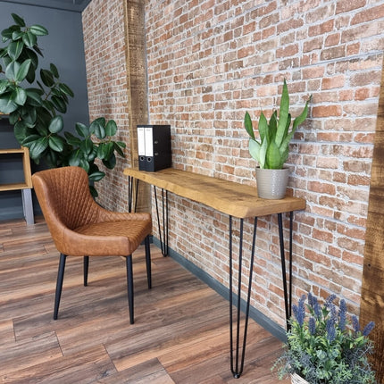 Live Edge Small Desk Console Table Hairpin Legs Rustic Hallway Table 34cm Width