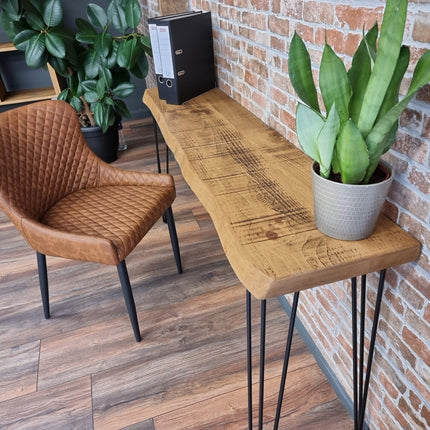 Live Edge Small Desk Console Table Hairpin Legs Rustic Hallway Table 34cm Width