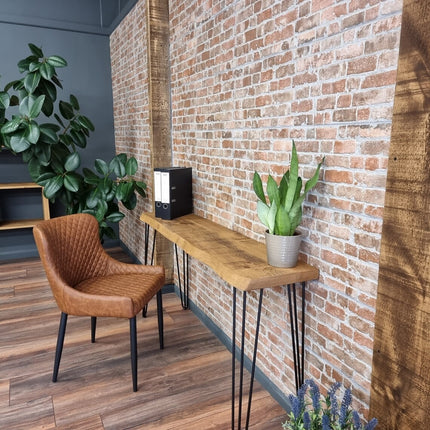 Live Edge Small Desk Console Table Hairpin Legs Rustic Hallway Table 34cm Width