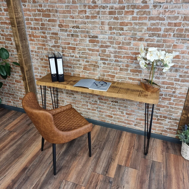 Live Edge Small Desk Console Table Hairpin Legs Rustic Hallway Table 34cm Width