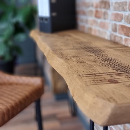 Live Edge Small Desk Console Table Hairpin Legs Rustic Hallway Table 34cm Width