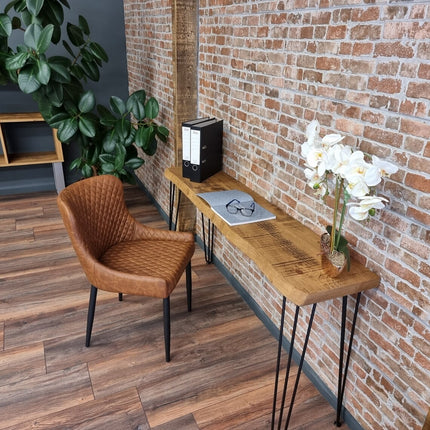 Live Edge Small Desk Console Table Hairpin Legs Rustic Hallway Table 34cm Width
