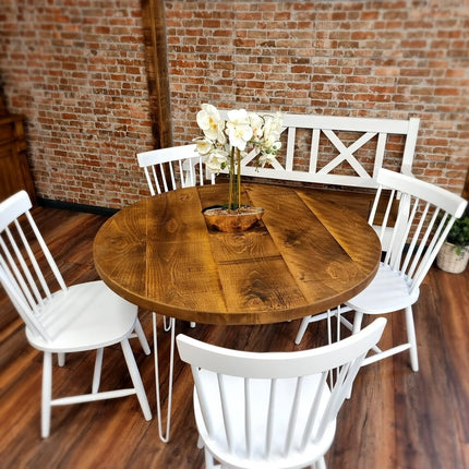 Round Dining Table Vintage Hairpin Leg Kitchen Table Rustic Industrial Steel Hairpin Legs