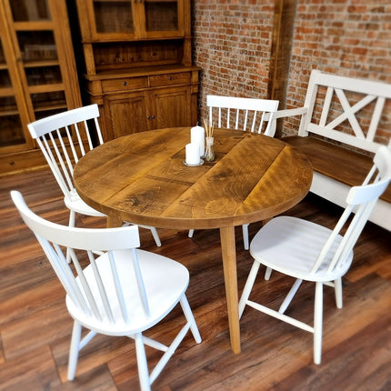 Round Dining Table Vintage Solid Oak Leg Kitchen Table Rustic Industrial Solid Oak Legs