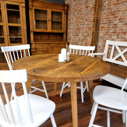 Round Dining Table Vintage Solid Oak Leg Kitchen Table Rustic Industrial Solid Oak Legs