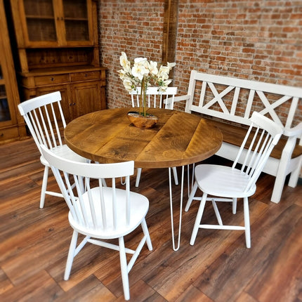 Round Dining Table Vintage Hairpin Leg Kitchen Table Rustic Industrial Steel Hairpin Legs