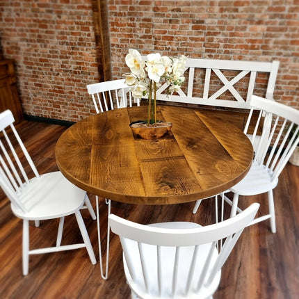 Round Dining Table Vintage Hairpin Leg Kitchen Table Rustic Industrial Steel Hairpin Legs