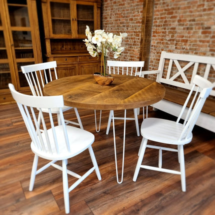 Round Dining Table Vintage Hairpin Leg Kitchen Table Rustic Industrial Steel Hairpin Legs