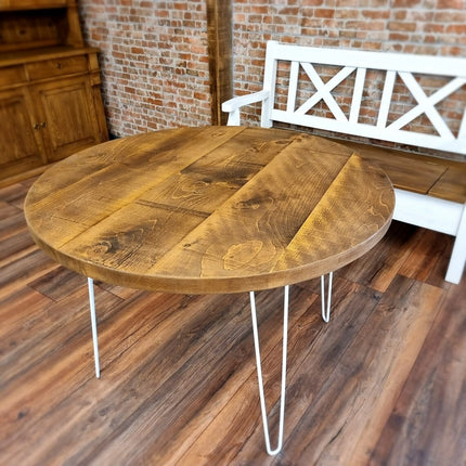 Round Dining Table Vintage Hairpin Leg Kitchen Table Rustic Industrial Steel Hairpin Legs