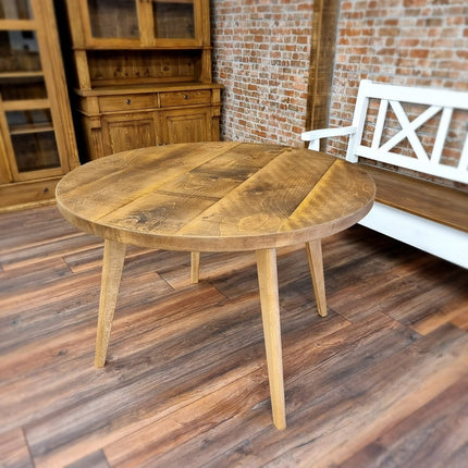 Round Dining Table Vintage Solid Oak Leg Kitchen Table Rustic Industrial Solid Oak Legs