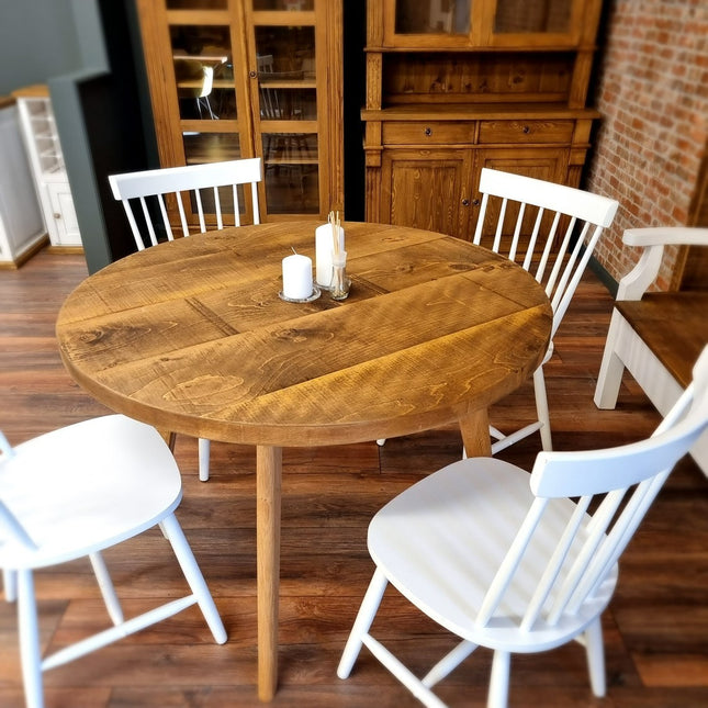 Round Dining Table Vintage Solid Oak Leg Kitchen Table Rustic Industrial Solid Oak Legs
