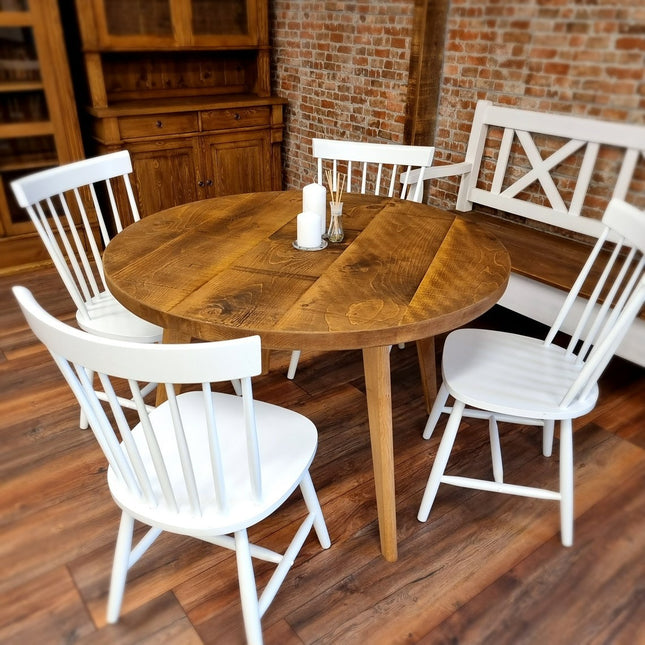 Round Dining Table Vintage Solid Oak Leg Kitchen Table Rustic Industrial Solid Oak Legs
