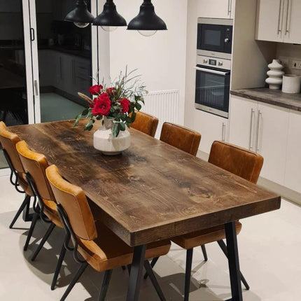 Dining Table Industrial Boston Dine Table Trapezium Frame Steel Legs Industrial Rustic Wood – Handmade Kitchen Table