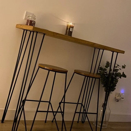 Set Rustic Breakfast Bar and 2 Stools - Worktop Kitchen Table