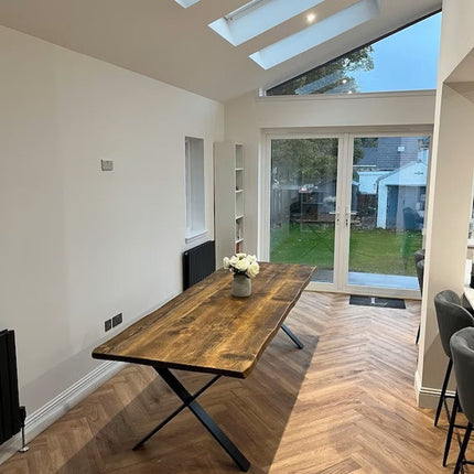 Live Edge Rustic Dining Table with X Frame Steel Legs Cotswold