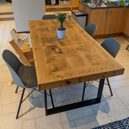 Dining Table Industrial Boston Dine Table Square Frame Steel Legs Industrial Rustic Wood – Handmade Kitchen Table