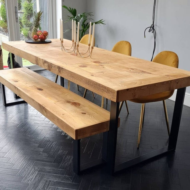 Dining Table Industrial Boston Dine Table Square Frame Steel Legs Industrial Rustic Wood – Handmade Kitchen Table
