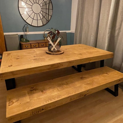 Dining Table Industrial Boston Dine Table Square Frame Steel Legs Industrial Rustic Wood – Handmade Kitchen Table