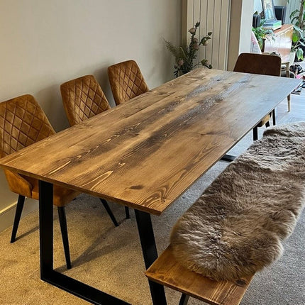 Louth Dining Table Industrial Rustic Wood Angle Cut Edge Trapezium Frame Metal Legs Cotswold
