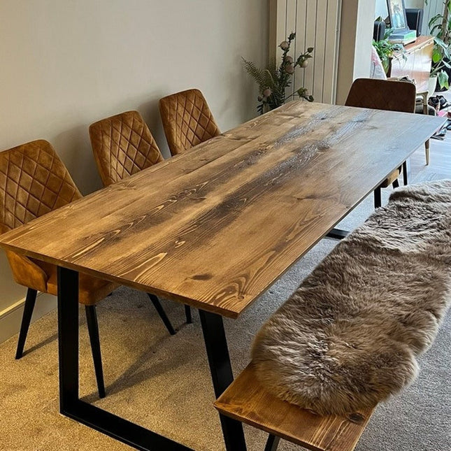 Louth Dining Table Industrial Rustic Wood Angle Cut Edge Trapezium Frame Metal Legs Cotswold