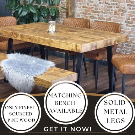 Dining Table Industrial Boston Dine Table Trapezium Frame Steel Legs Industrial Rustic Wood – Handmade Kitchen Table