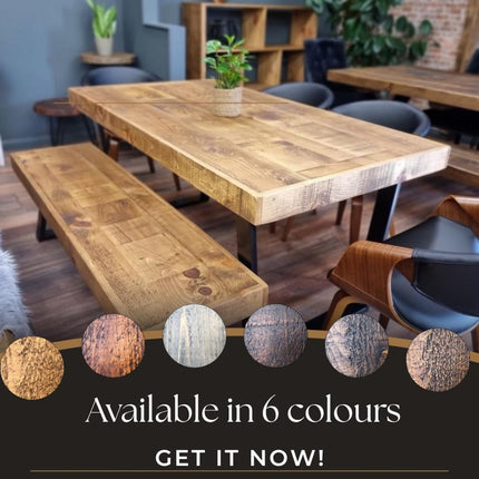 Dining Table Industrial Boston Dine Table Trapezium Frame Steel Legs Industrial Rustic Wood – Handmade Kitchen Table