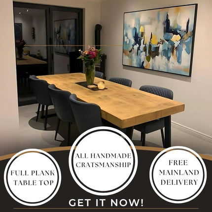 Dining Table Industrial Boston Dine Table Trapezium Frame Steel Legs Industrial Rustic Wood – Handmade Kitchen Table