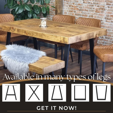 Dining Table Industrial Boston Dine Table Trapezium Frame Steel Legs Industrial Rustic Wood – Handmade Kitchen Table