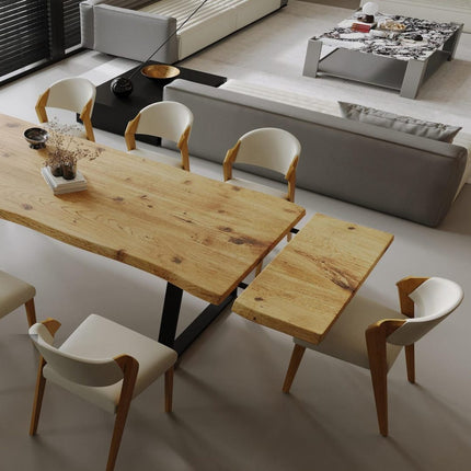 Dining Table Live Edge Extendable 2-Sides Dining Table Kitchen Industrial Rustic Wood, Steel Legs