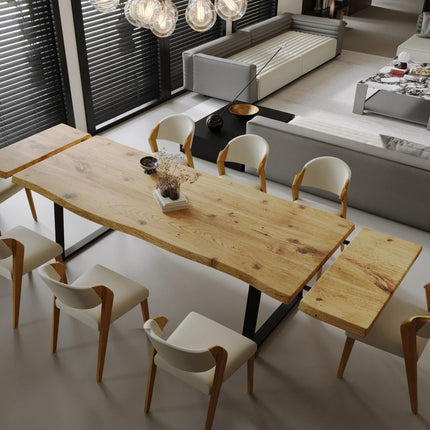 Dining Table Live Edge Extendable 2-Sides Dining Table Kitchen Industrial Rustic Wood, Steel Legs