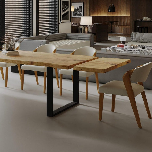 Dining Table Live Edge Extendable 2-Sides Dining Table Kitchen Industrial Rustic Wood, Steel Legs