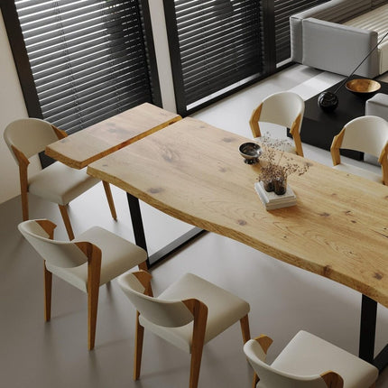 Dining Table Live Edge Extendable 2-Sides Dining Table Kitchen Industrial Rustic Wood, Steel Legs