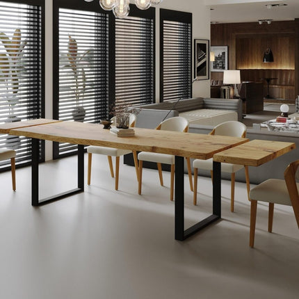 Dining Table Live Edge Extendable 2-Sides Dining Table Kitchen Industrial Rustic Wood, Steel Legs