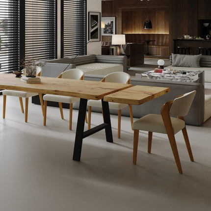 Dining Table Live Edge Extendable 2-Sides Dining Table Kitchen Industrial Rustic Wood, Steel Legs