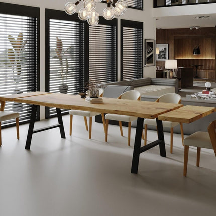 Dining Table Live Edge Extendable 2-Sides Dining Table Kitchen Industrial Rustic Wood, Steel Legs