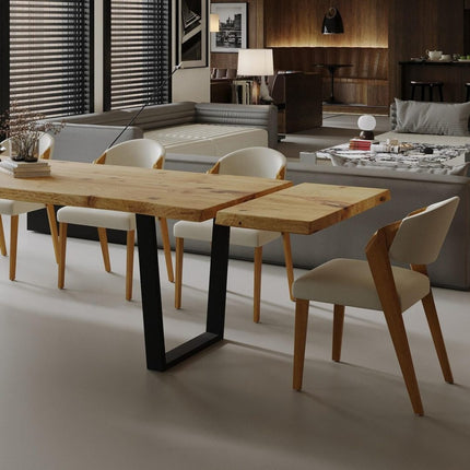 Dining Table Live Edge Extendable 2-Sides Dining Table Kitchen Industrial Rustic Wood, Steel Legs