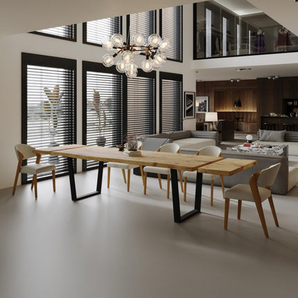 Dining Table Live Edge Extendable 2-Sides Dining Table Kitchen Industrial Rustic Wood, Steel Legs